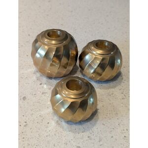 Set of 3 Vintage‎ Brass Round Ball Twisted Taper Candlestick Holder India